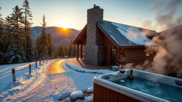 Log cabin retreats near Killington with hot tubs