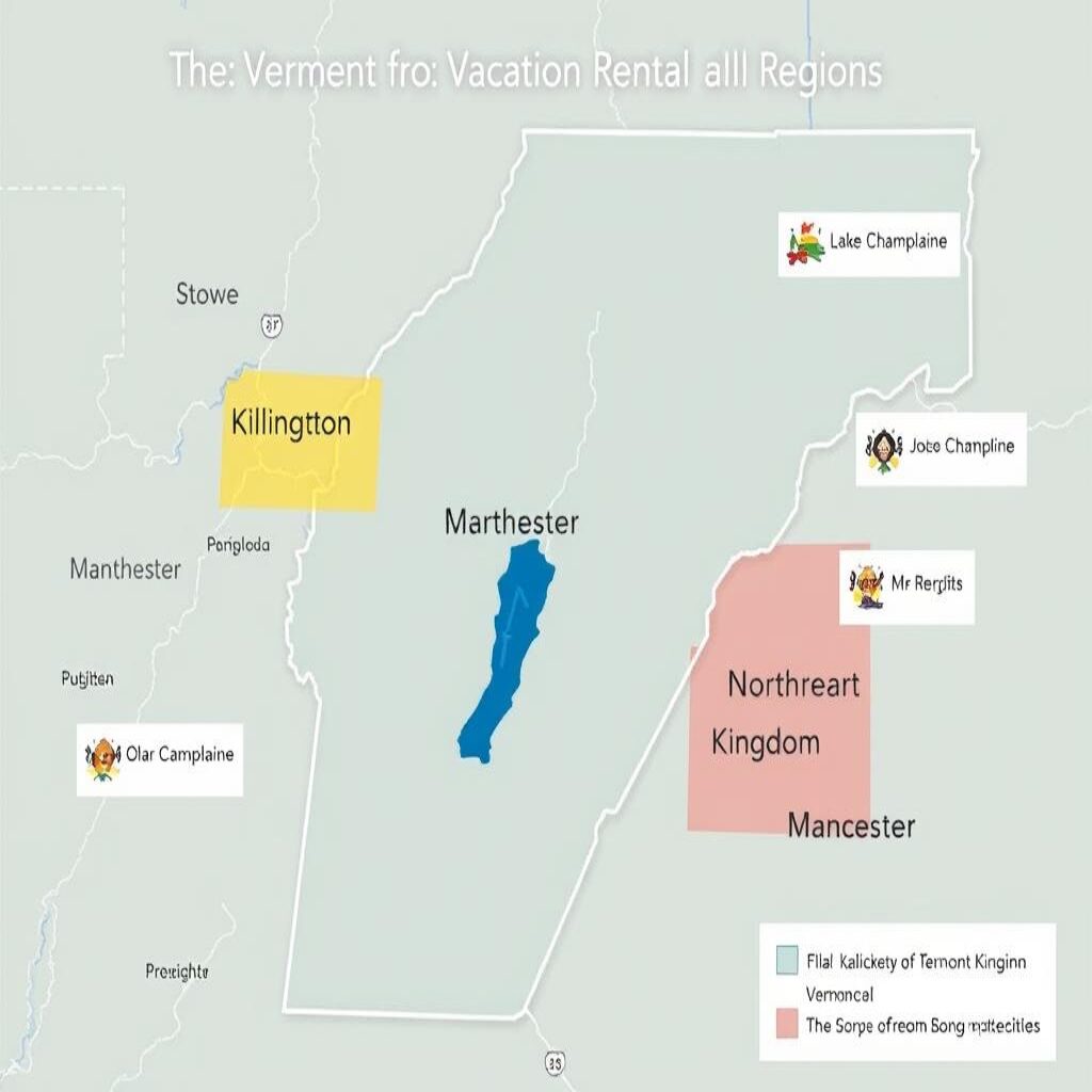 Map of Vermont highlighting top vacation rental regions Map of Vermont highlighting top vacation rental regions