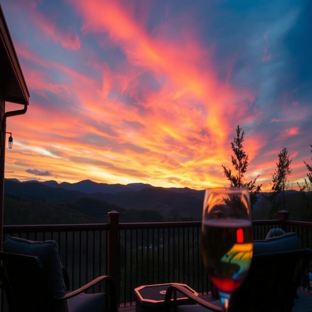 Sunset view from a Vermont vacation rental deck Sunset view from a Vermont vacation rental deck