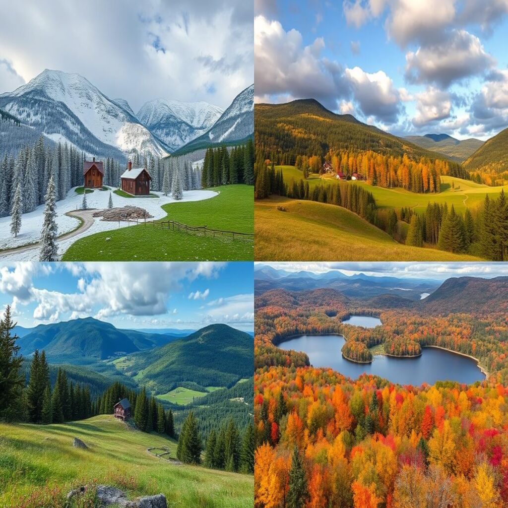 Vermont landscape showing all four seasons Vermont landscape showing all four seasons